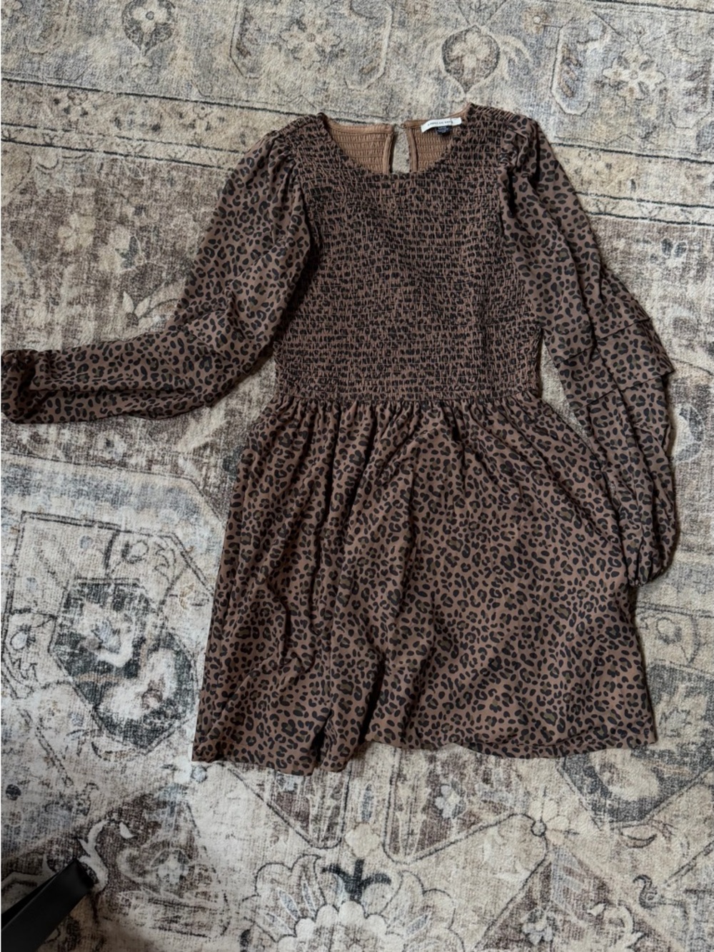 American Eagle Brown Leopard Smocked Dress